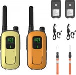 PR-T3 Talkie Walkie, Rechargeable Takie-Walkie Longue Portée, 16 Canaux avec VOX, Lampe Torche, Casque, Chargement USB pour Camping, randonnée (Orange/Jaune)