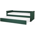 Lit Banquette Gigogne en Tissu Vert Foncé 80 x 200 cm Elégant avec Touche Chesterfield pour Chambre Classique ou Contemporaine Beliani