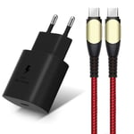 25W snabbladdare + 60W USB-C-kabel Röd Nylon 1M för Samsung Galaxy A12 A13 A14 A03s A04s A22 A23 A24