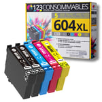 123CONSOMMABLES - 604XL - Cartouches Encre Compatible avec Epson 604 XL pour Expression Home XP-2200 XP-3200 XP-4200, Workforce WF-2910 WF-2930 WF-2935 WF-2950 (pack de 5)