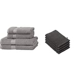 Amazon Basics Lot de 2 Serviettes de Bain résistantes à la décoloration Gris & De Witte Lietaer 194690 Stephanie Lot de 4 Gants de Toilette Coton Gris Foncé 540 g/m² 15 x 22 x 1 cm