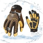 Vgo... Gants de travail hiver chaud impermeables, gants mécaniques résistants au froid et aux vibrations (SL8849FLWP,10/XL,Marron,1Paire)