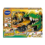 VTech - Car-Board Racers, Circuit Voitures Dino Adventure, Pistes de Course en Carton Recyclé* Extensibles à l’Infini avec Voiture Tout-Terrain Motorisée, Cadeau Enfant Dès 5 Ans - Contenu en Français