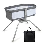 GOPLUS Berceau Bébé à Bascule, Lit d'enfant Angle d'Inclinaison Réglable, Cadre en Métal, Pieds Antidérapants, Portable avec Matelas & Sac de Transport, Lit de Voyage pour 0-6 Mois, Charge 9 kg, Gris