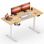 FitStand 140x60cm Electric Standing Desk Sit Stand Desk Height Adjustable Desk Computer Desk PC Desk With Hooks and Memory Smart Pannel Suitable For Office And Home - Maple