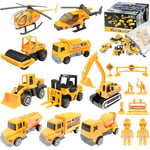 TOYABI Construction Toys, Digger Cake Topper, 18Pcs Toy Construction Vehicles Set with Dumper/Plane/Roadblock etc, Diecast Alloy Cars for 3+ Year Olds Boys & Girls