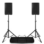 Pair of Vonyx VSA08BT 8" Active PA Speakers Bi-Amplified with Bluetooth & Stands