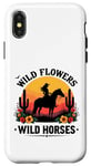 Coque pour iPhone X/XS Wild Flowers Chevaux sauvages Coucher de soleil Cowgirl Cheval rétro