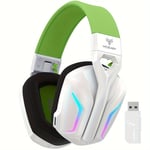 1 casque de jeu multiplateforme PC, casque sans fil avec Dolby Atmos ¿ Microphone de qualité professionnelle avec lumière RVB clignotante, ¿ Compatible avec PC, Mac, PS5, PS4, Switch, appareils mobile Blanc Et Vert