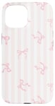 Coque pour iPhone 15 Nœuds en ruban rose clair esthétiques, motif à rayures