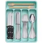 Lifewit Range Couverts pour Tiroir, Organisateur Couverts Tiroir Cuisine Rangement Ustensiles Bac de Rangement Couvert pour Cuillères Fourchettes Couteaux Vaisselle, 5 Compartiments, Turquoise