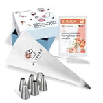 Wenburg Piping Nozzle Set - Includes 7 Large Nozzles, 16" Reusable Icing Bag, Adapter, Brush - Stainless Steel Pastry Frosting Tips - Dishwasher-Safe - for Decorating Cakes, Cupcakes (Premium Plus)