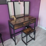 Dressing Table With Mirror And Stool Vanity Makeup Set 3 Drawer Desk Bedroom