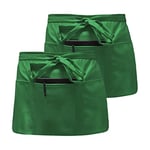 Lot de 2 Tablier Court Imperméable, Demi Tablier Unisex, Tablier Taille Professionnel, Tablier Serveur avec 3 Poches Profondes, Tablier de Cuisine pour Cuisiner, Bistro, Restaurant, Café (Vert)