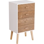 Homcom - Meuble de rangement chiffonnier design scandinave 40L x 30l x 75H cm 4 tiroirs bois massif pin mdf blanc et hêtre motif graphique