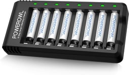 Powerowl AAA Rechargeable Batteries with Charger, 8 Pack of 1000mAh High Low A