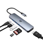 Tymyp Hub USB-C 6 en 1, double écran, adaptateur USB C avec (HDMI 4K, USB A 3.0, lecteur de carte SD/TF), station d'accueil multiport Chromebook Pro/Air pour Surface, XPS et plus d'appareils de type C