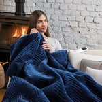 Dreamland IntelliHeat Herringbone Navy Blue  Heated Throw Blanket