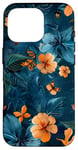 Coque pour iPhone 16 Pro Motif floral abstrait bleu avec abeilles tropicales vintage