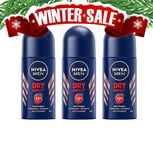 Nivea Men Dry Impact Roll-on Deodorant Antiperspirant 50ml 3-Pack