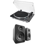 Audio Technica AT-LP70XBT Fully Automatic Bluetooth Wireless Turntable with Kanto YU4 140W Powered Bookshelf Speakers HiFi Package Black