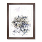 View Of The Eiffel Tower In Paris France Watercolour Modern Framed Wall Art Print, Ready to Hang Picture for Living Room Bedroom Home Office Décor, Walnut A3 (34 x 46 cm)