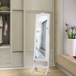 Armoire à Bijoux sur Pied, 14 LED, Verrouillable, Réglable à 4 Angles, Blanc CW63349