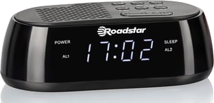 CLR-2477 Radio-Réveil Numérique FM, Port USB à Chargement Rapide, 2 Alarmes, Grand Écran LCD, Fonction Snooze, Minuterie d'Arrêt, Noir