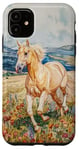 Coque pour iPhone 11 Aquarelle Running Palamino Horse in Meadow