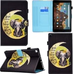 Coque Pour Fire Hd 10 Tablet, Pu Cuir Flip Smart Cover Housse Étui Case Portefeuille Supporter Avec Carte De Crédit Fentes Fermoir Magnétique - Éléphant Lune