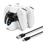 Mcbazel Chargeur Manette pour PS5 Dual Sense & Edge, pour PS5 Station de Chargement Manette, Support de Charge Double Joystick avec Affichage LED, Charge Rapide Compatible avec Les Manettes - Blanc