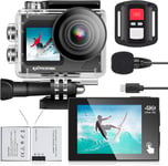 Action Camera 4K 30Fps Ultra Hd,Caméra D'Action 40 M 100 Pieds Étanche Wifi Ultra Grand Angle 170°,Télécommande,2 Batteries Et Kit D'Accessoires Pour Casque