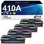 HALLOLUX 410A Compatible Toner Cartridges Replacement for HP CF410A 410X CF410X for Color LaserJet Pro M477fdw M477fnw M477fdn M452nw M377dw M452dn M452dw M477dw (Black Cyan Magenta Yellow, 4-Pack)