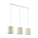 EGLO Arnhem Pendant Light 3 Bulbs Vintage Boho Hygge Hanging Lamp Made of Steel, Paper and Seagrass in White, Natural, Dining Table Lamp, Living Room Lamp Hanging with E27 Socket, Length 102 cm