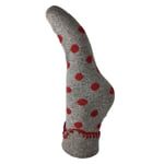 Ladies Cuffed Bed Socks Super Soft Wool Blend Women's UK 4-7 Grey & Red Dots