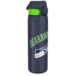 Ion8 Gourde Inox, 600ml, Anti-Fuite, Facile à Ouvrir, Verrouillage Sécurisé, Lavable au Lave-Vaisselle, Poignée de Transport, Durable, Acier Inoxydable, Motif 3D NFL, Seahawks