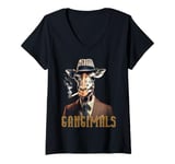 Womens Gangimals Giraffe Gentleman Gangster in Suit with Cigar V-Neck T-Shirt