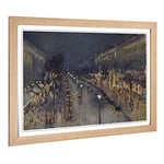 Big Box Art Framed Print of Camille Pissaro Street at Night Design | Wall Art Picture | Home Decor for Kitchen, Living Room, Bedroom, Hallway, Oak, A2 / 24.5x18 Inch / 62x45cm