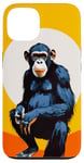 Coque pour iPhone 13 Chimpanzé à l'horizon avec soleil dans le jeu de couleurs primate singe