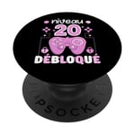 Niveau 20 Débloqué Gaming Ado Geek Anniversaire 20 Ans Gamer PopSockets PopGrip Adhésif