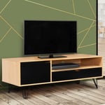 Meuble tv 113 cm vintage noemi 1 porte 1 tiroir bois pied épingle