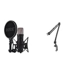 RØDE NT1 5th Generation Large-diaphragm Studio Condenser Microphone with XLR and USB Outputs, Shock Mount and Pop Filter (Black) & PSA1 Professional Studio Arm, MultiColored