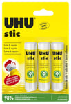 UHU Stic - bâton de colle, paquet de 3 (3 x 8,2 g), modèles assortis