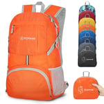 ZOMAKE 35L Sac a Dos Pliable Léger - Sac à Dos Pliable De Randonnée Packable Daypack Pour Femme Homme Sports Et Plein Air(Orange)