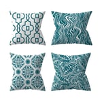 Lot de 4 (45 x 45 cm, Turquoise) Housses de Coussin d'extérieur, Plante Verte,Coussins Décoratifs pour Jardin