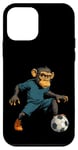 Coque pour iPhone 12 mini Singe footballeur (bleu)