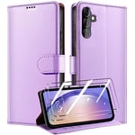 QHOHQ Tenphone Coque pour Samsung Galaxy A54 5G + 2 Pièces Verre Trempé, Etui Protection Housse Premium en Cuir PU, Antivol, Fermeture Magnétique Flip Case pour Samsung A54 5G - Pourpre