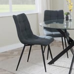 Set of 2 Corona Dining Chairs in Light Grey Colour Fabric and Black Metal Legs