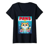 Womens Paws Cat and Mouse Top, Cute Funny Cat Lover Parody V-Neck T-Shirt