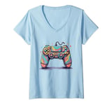 Womens Gamer Retro Arcade Console Gaming Video Game Controller V-Neck T-Shirt